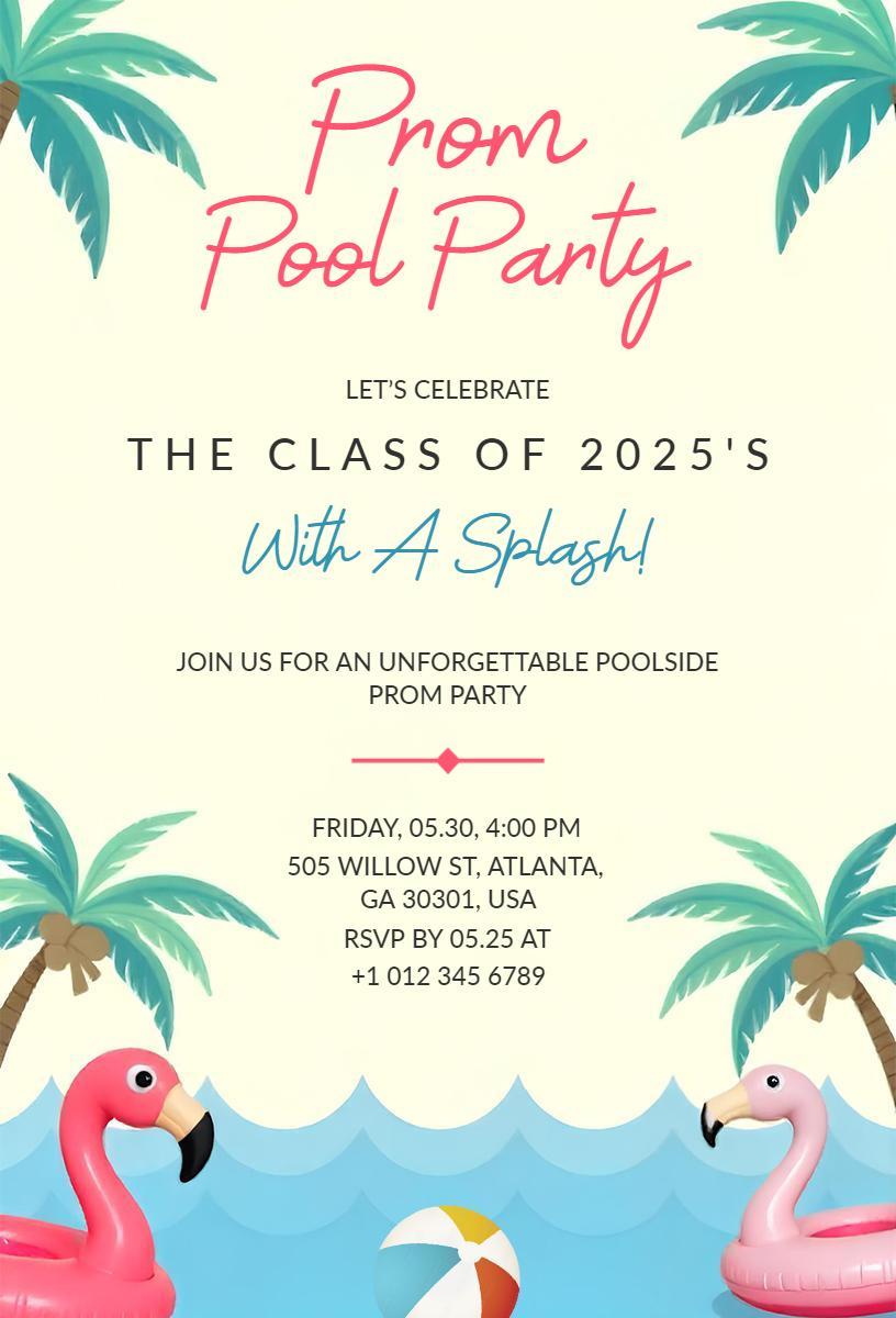 Splashing Poolside Class of 2025 Prom Invitation Template