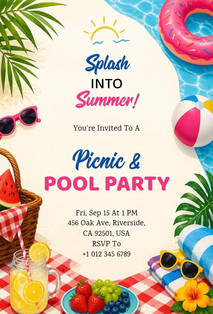 Splashing Summer Picnic and Pool Party Invitation Template