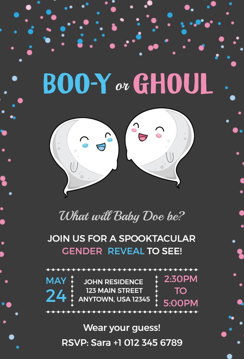Spooktacular Boo-Y or Ghoul Halloween Gender Reveal Invitation Template