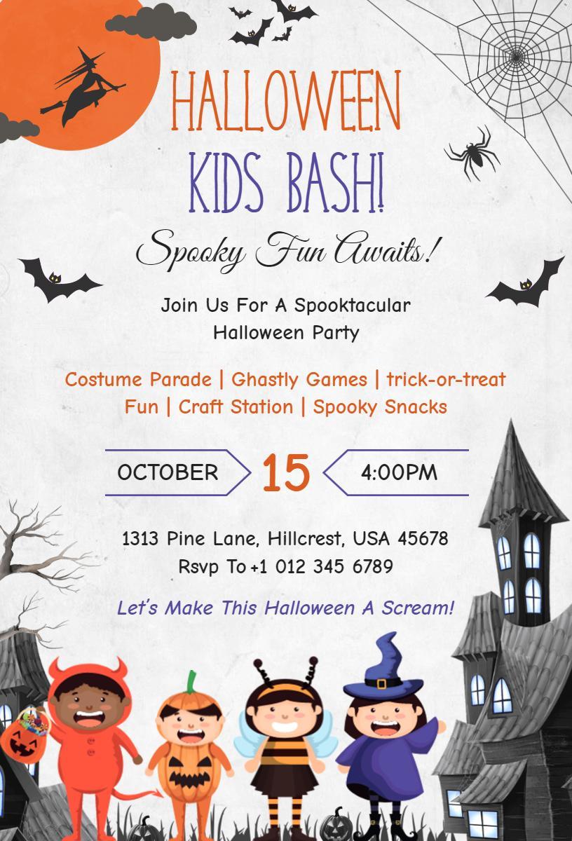 Spooktacular Halloween Kids Bash Celebration Invitation Template