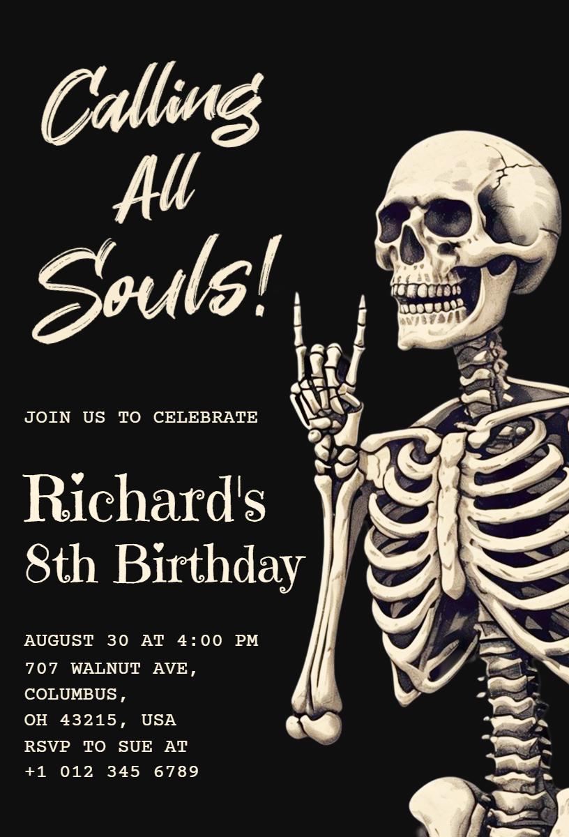 Spooktacular Skeleton Halloween Birthday Celebration Invitation Template