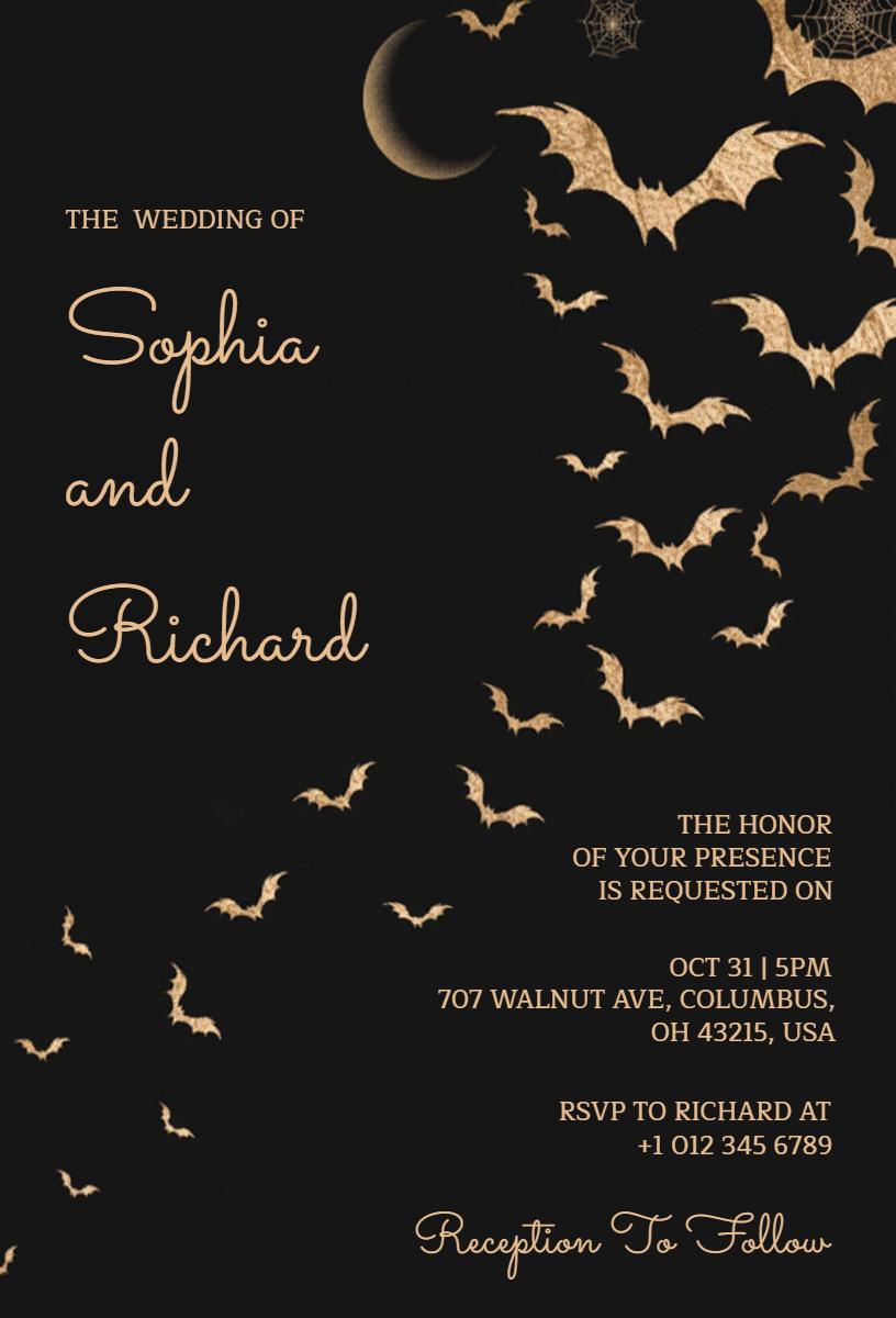 Spooky Bat Themed Halloween Wedding Invitation Template
