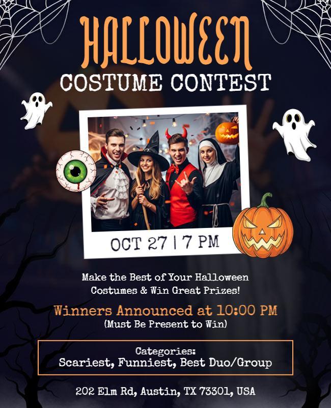 Spooky Black and Orange Halloween Costume Contest Flyer Template