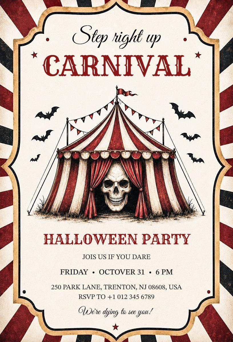 Spooky Carnival Halloween Party Celebration Invitation Template