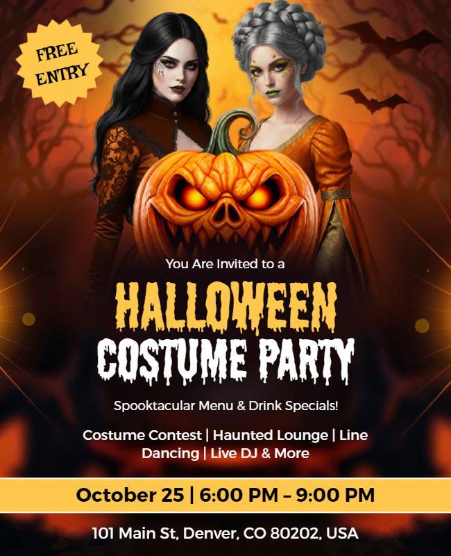 Spooky Dark Themed Halloween Costume Celebration Flyer Template