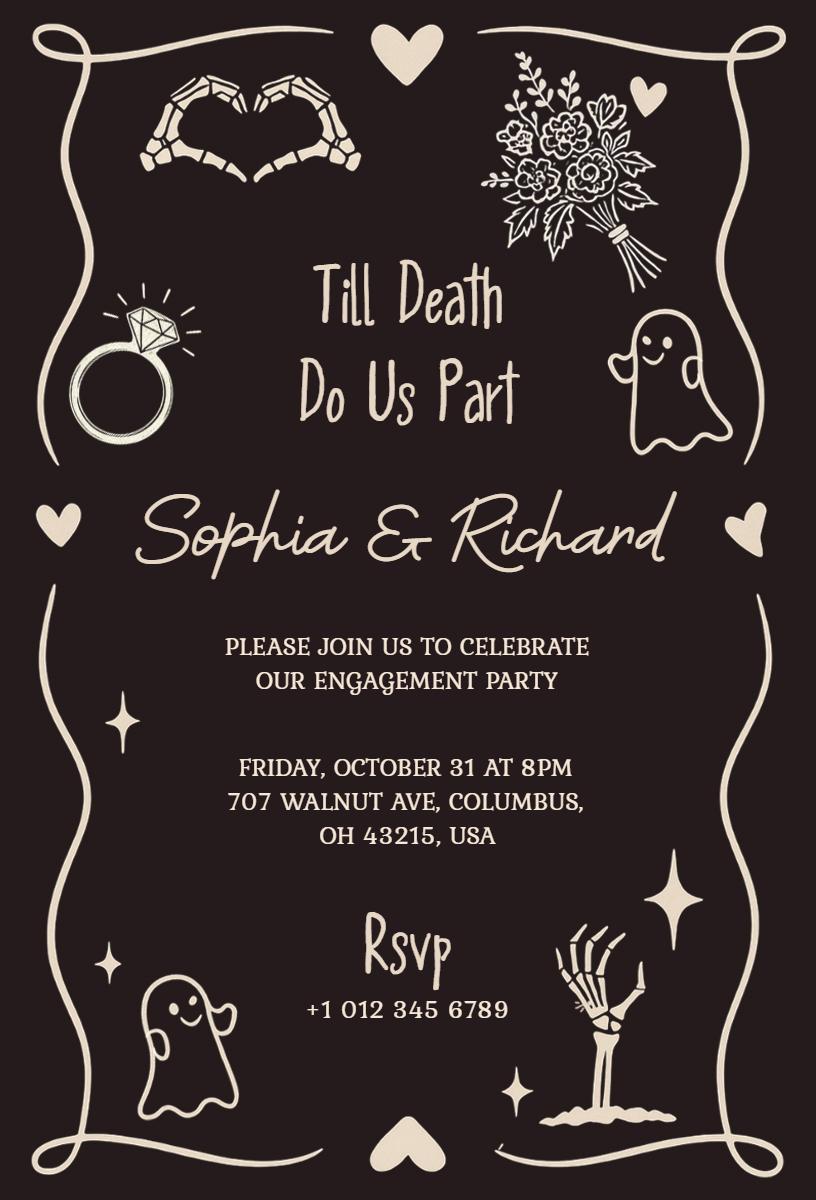 Spooky Engagement Party Halloween Celebration Invitation Template