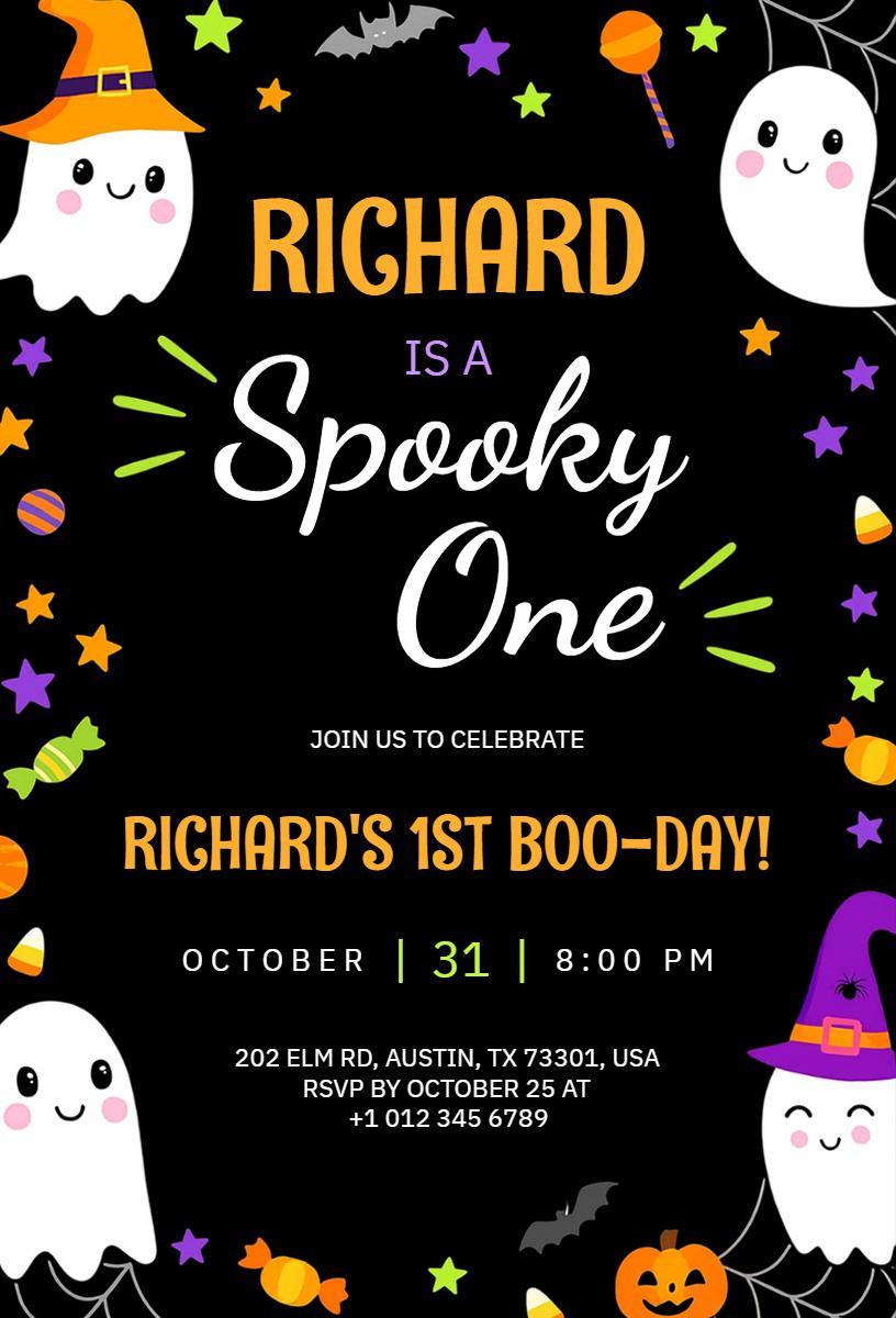 Spooky Ghost Halloween Birthday Bash Invitation Template