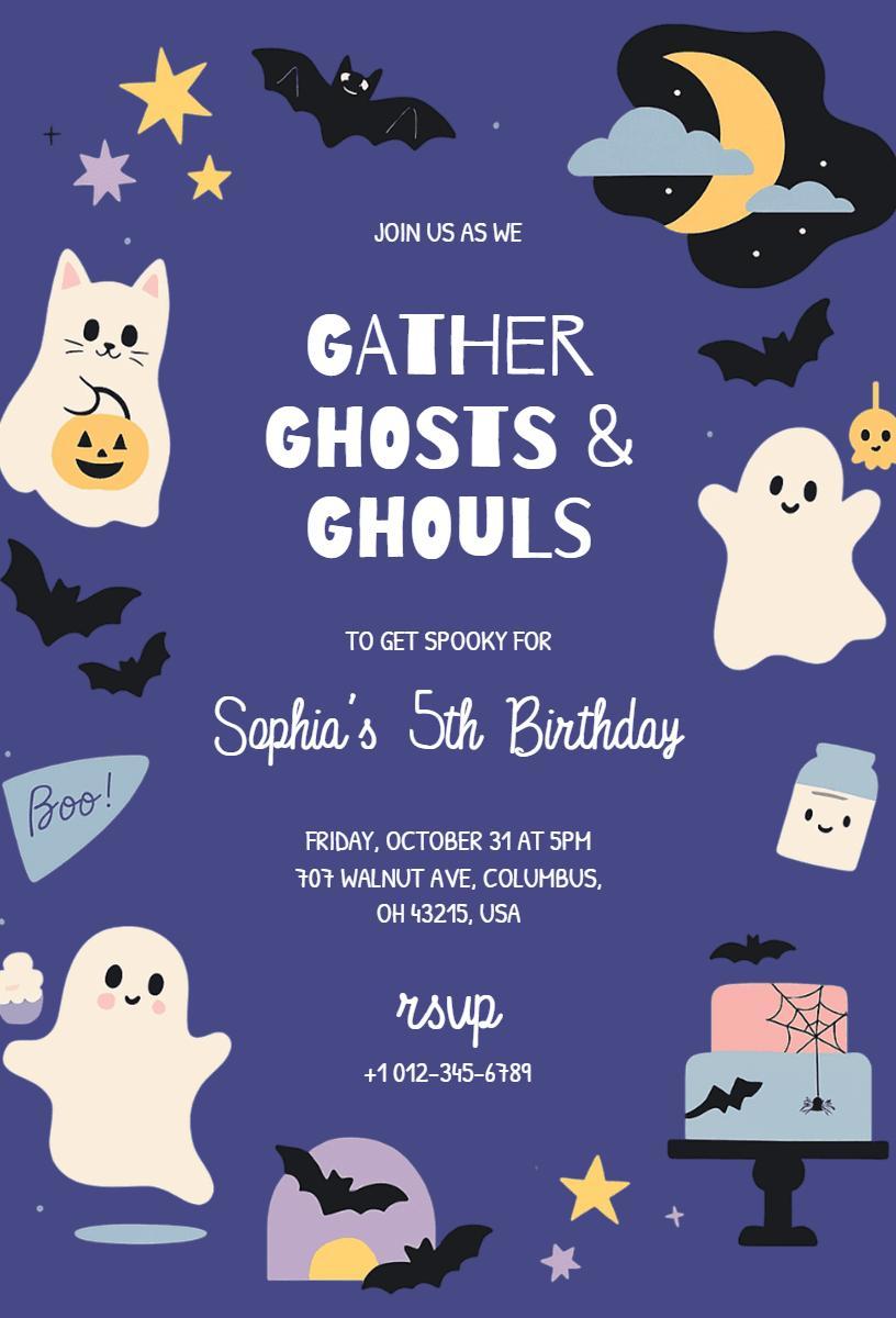 Spooky Ghosts and Ghouls Halloween Birthday Invitation Template