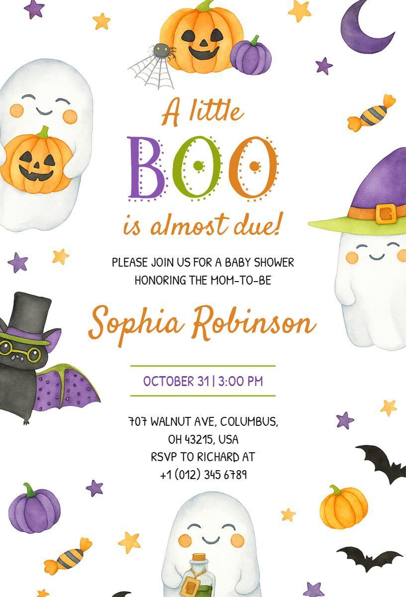 Spooky Ghosts Halloween Baby Shower Celebration Invitation Template