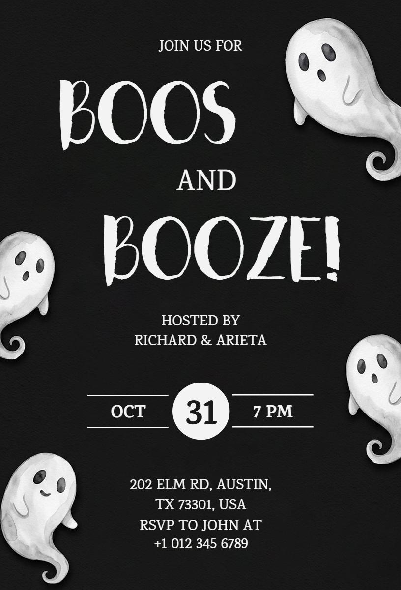 Spooky Ghosts Halloween Booze Party Invitation Template