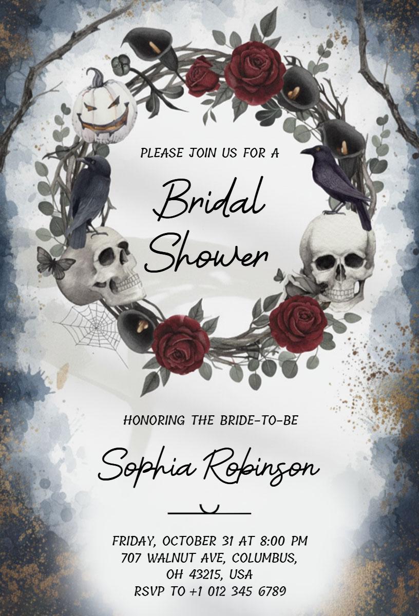 Spooky Gothic Bridal Shower Halloween Celebration Invitation Template