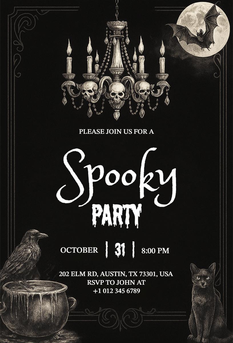 Spooky Halloween Chandelier Party Celebration Invitation Template