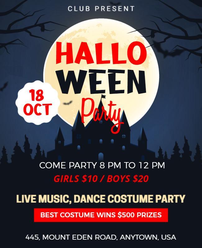 Spooky Halloween Costume Dance Party Poster Template