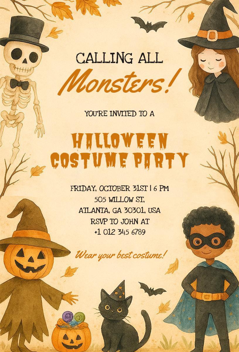 Spooky Halloween Costume Party Celebration Invitation Template