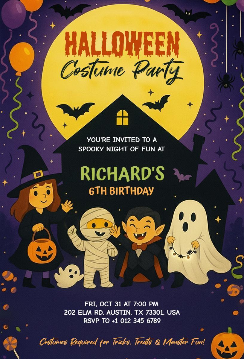 Spooky Halloween Costume Party Fun Celebration Invitation Template