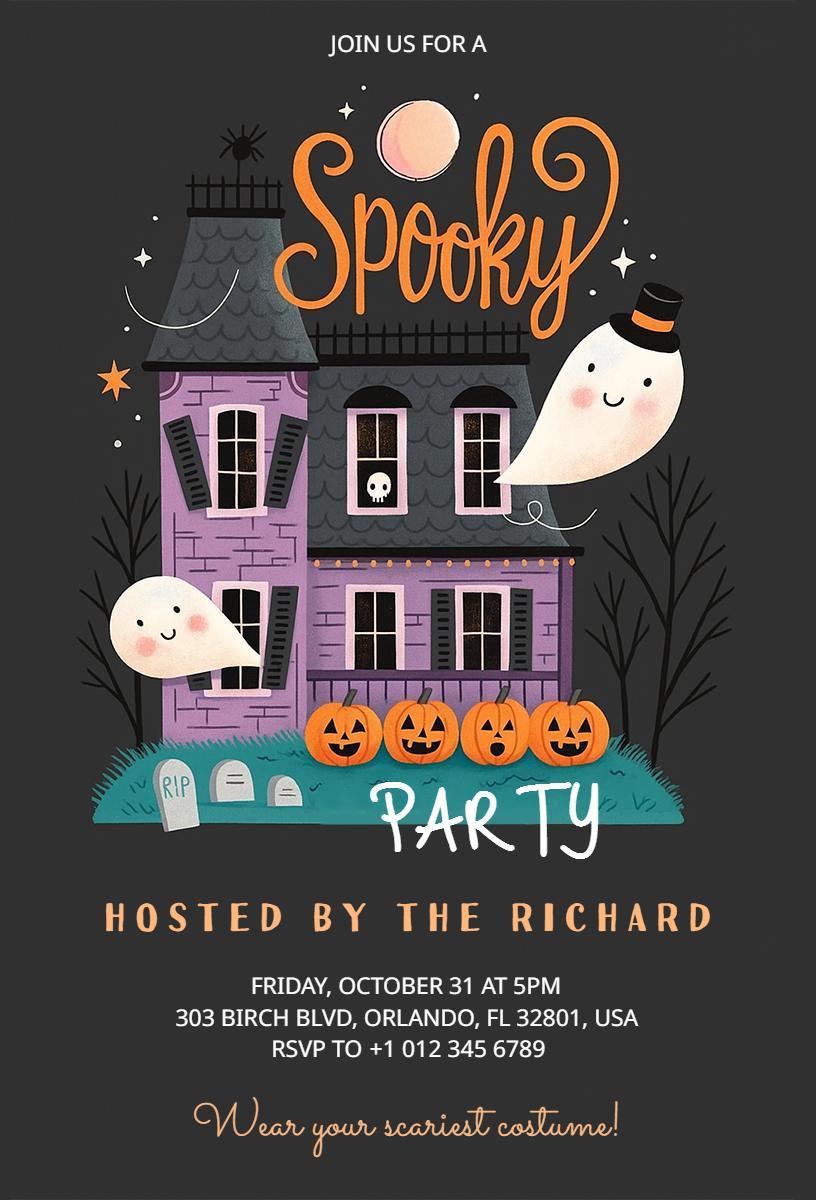 Spooky Halloween Haunted House Costume Party Invitation Template