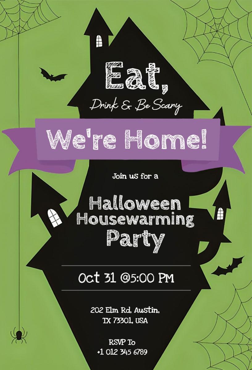 Spooky Halloween Housewarming Party Celebration Invitation Template