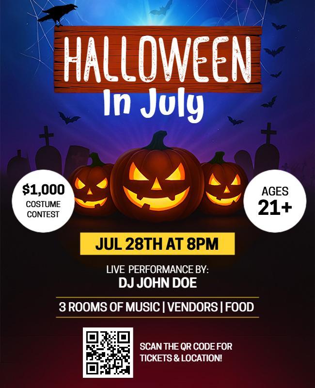Spooky Halloween July Party with Pumpkins Flyer Template