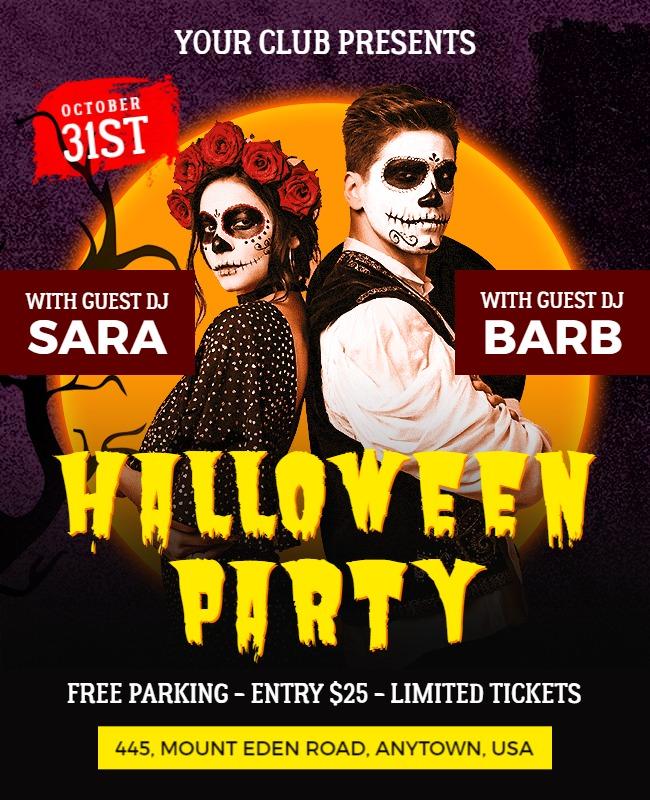 Spooky Halloween Masquerade Party with DJs Poster Template