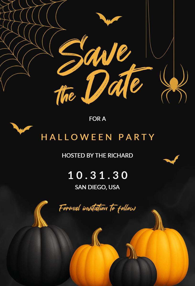 Spooky Halloween Party Black and Orange Invitation Template