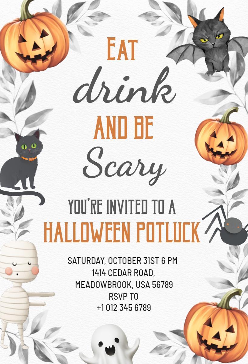 Spooky Halloween Potluck Celebration Invitation Template