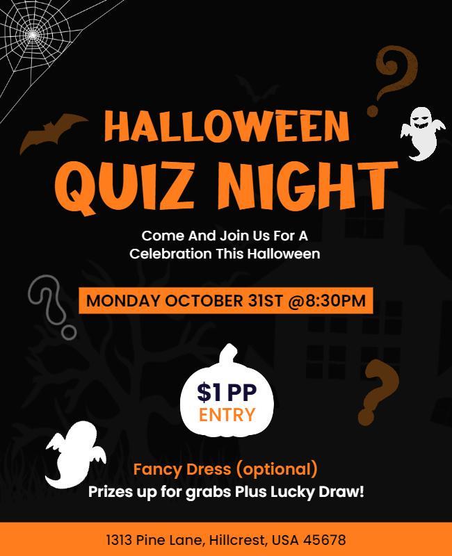 Spooky Halloween Quiz Night Celebration Poster Template