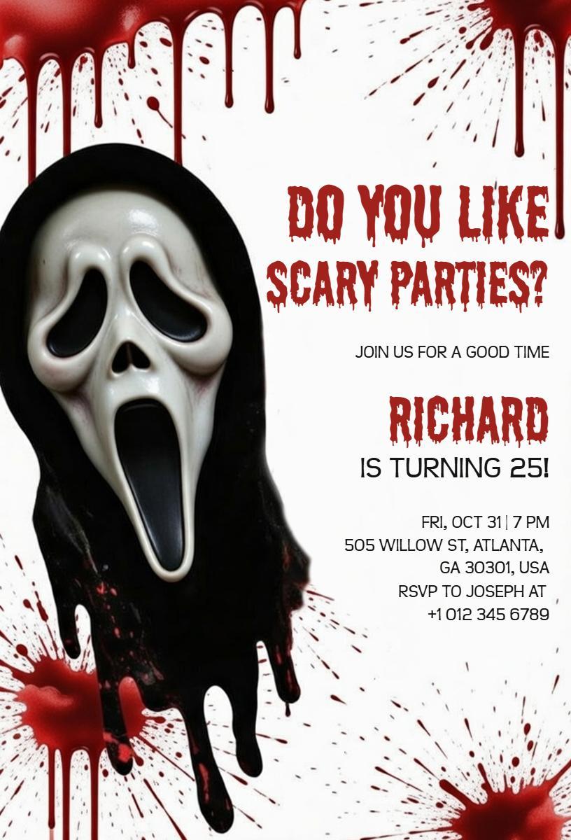 Spooky Halloween Scary 25th Birthday Celebration Invitation Template
