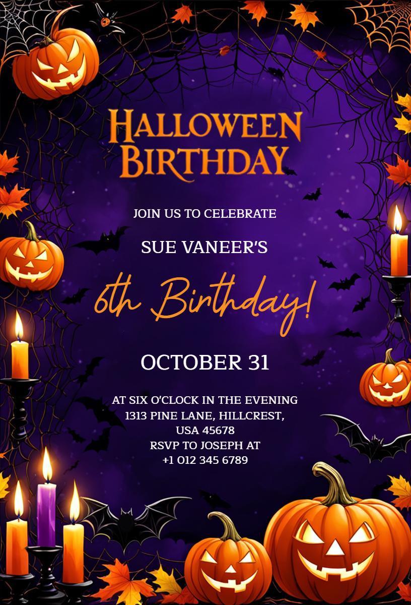 Spooky Halloween Theme Colorful Birthday Celebration Invitation Template