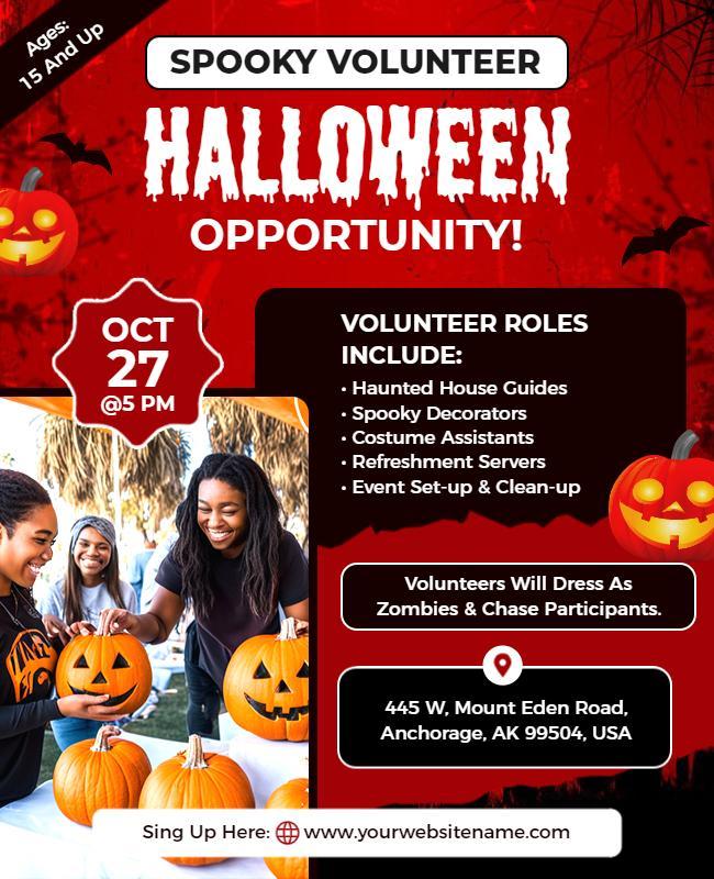 Spooky Halloween Volunteer Opportunity with Pumpkins Poster Template