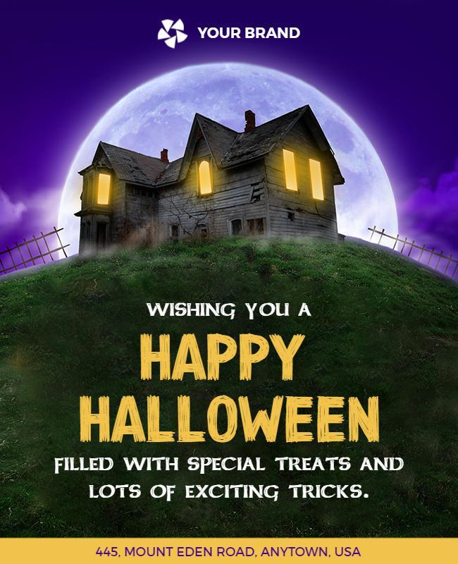 Spooky Haunted House Full Moon Halloween Flyer Template