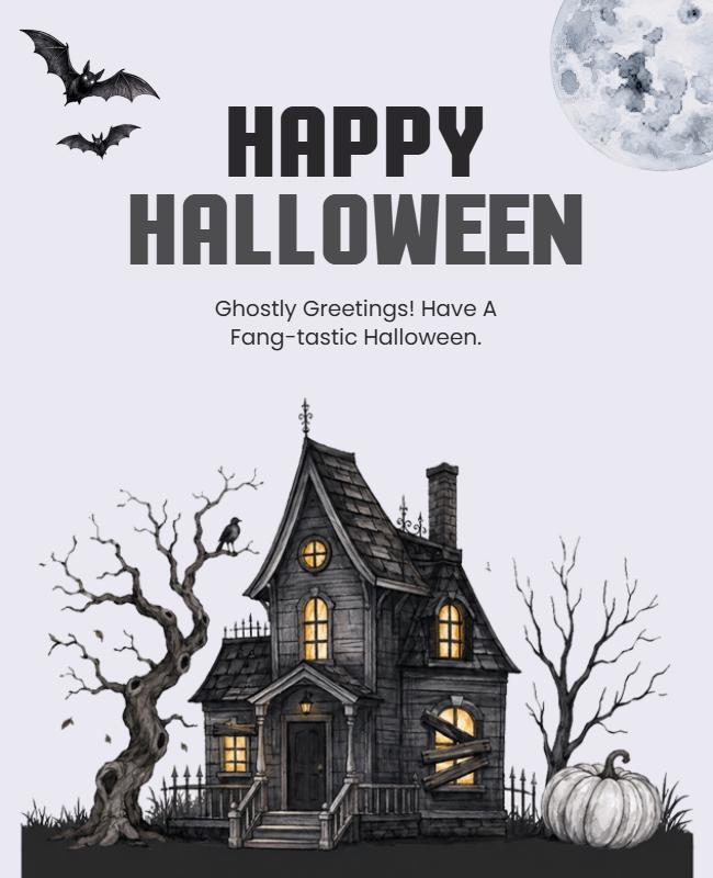 Spooky Haunted House Halloween Greetings Poster Template