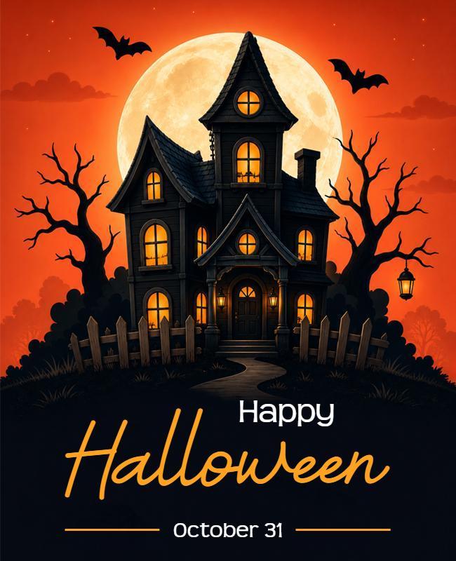 Spooky Haunted House Happy Halloween Poster Template