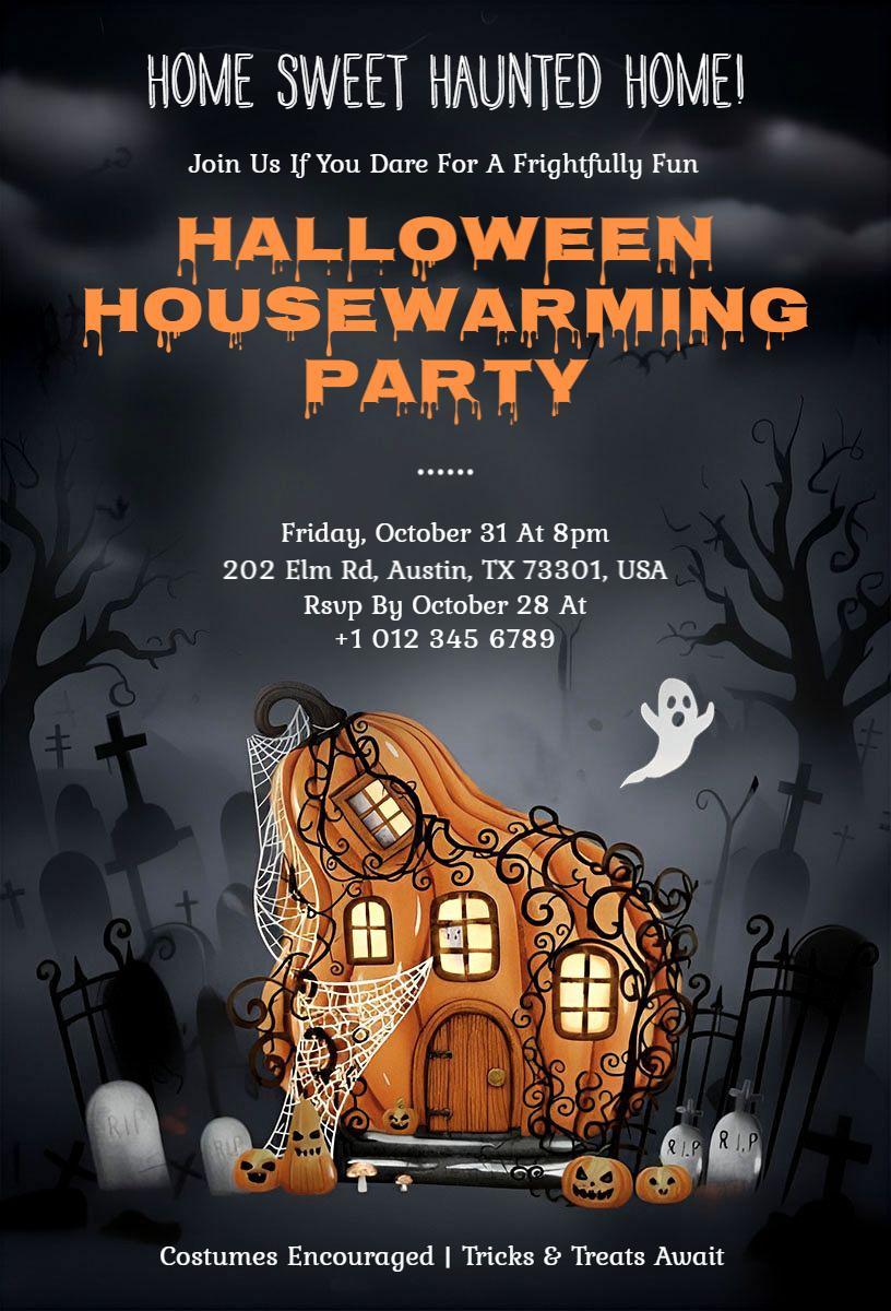 Spooky Haunted Housewarming Halloween Party Invitation Template