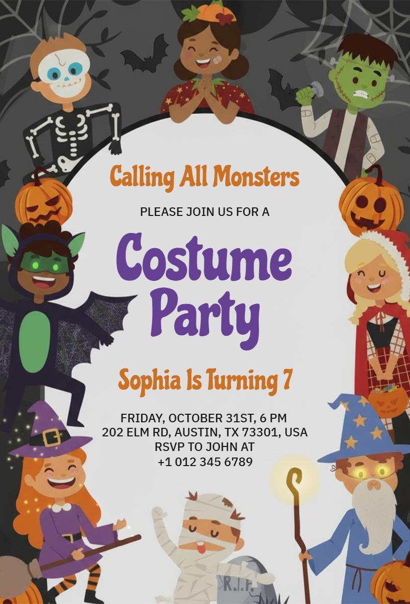 Spooky Monster Themed Costume Party Invitation Template