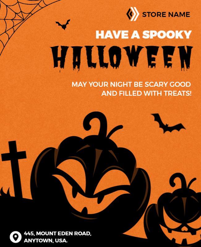 Spooky Orange and Black Halloween Pumpkin Graveyard Greeting Flyer Template