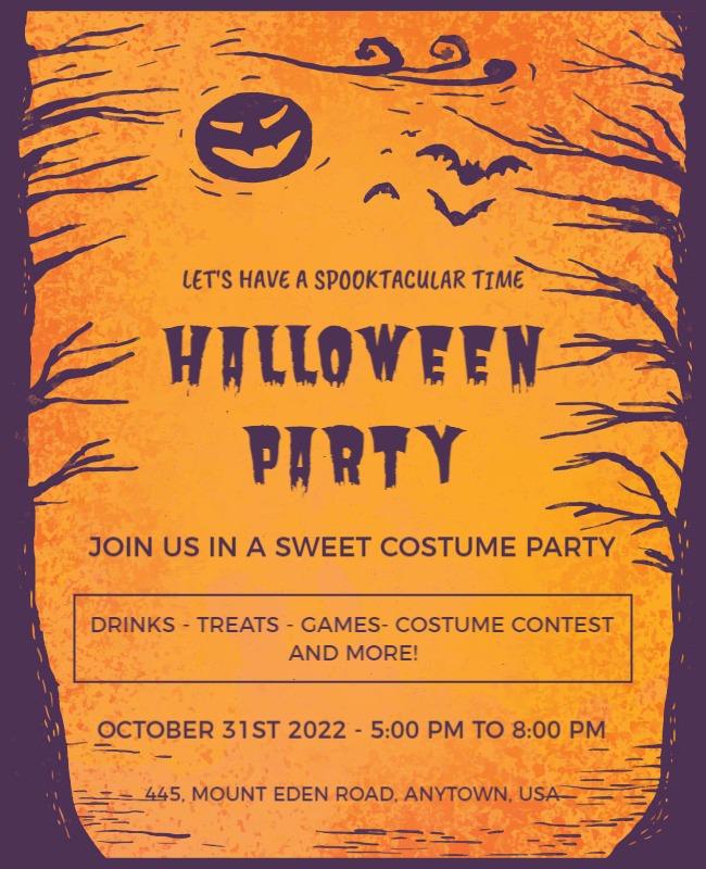 Spooky Orange Halloween Costume Party Poster Template