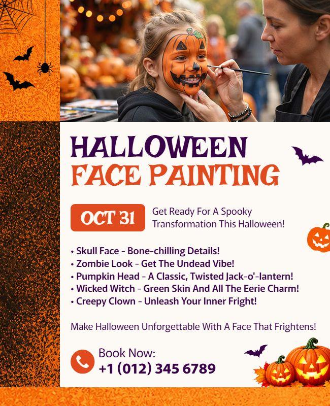 Spooky Orange Halloween Face Art Celebration Flyer Template
