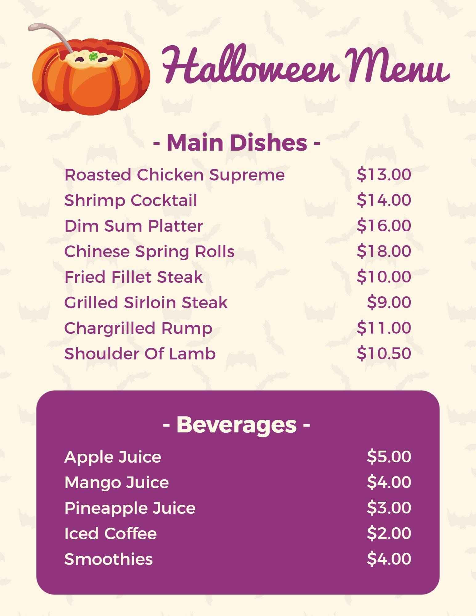 Spooky Pumpkin Design for Halloween Party Menu Template