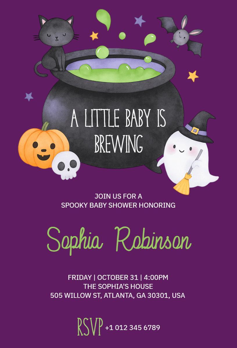 Spooky Pumpkin Halloween Baby Shower Celebration Invitation Template