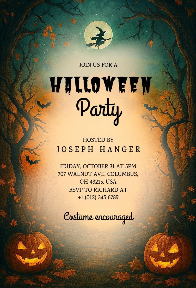 Spooky Pumpkin Lantern Halloween Costume Party Invitation Template