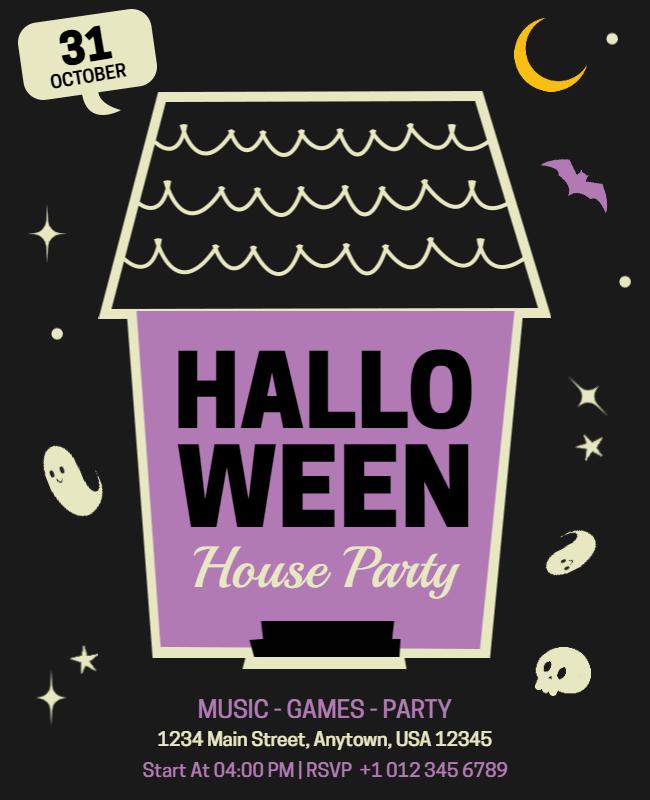 Spooky Purple Halloween House Party Poster Template
