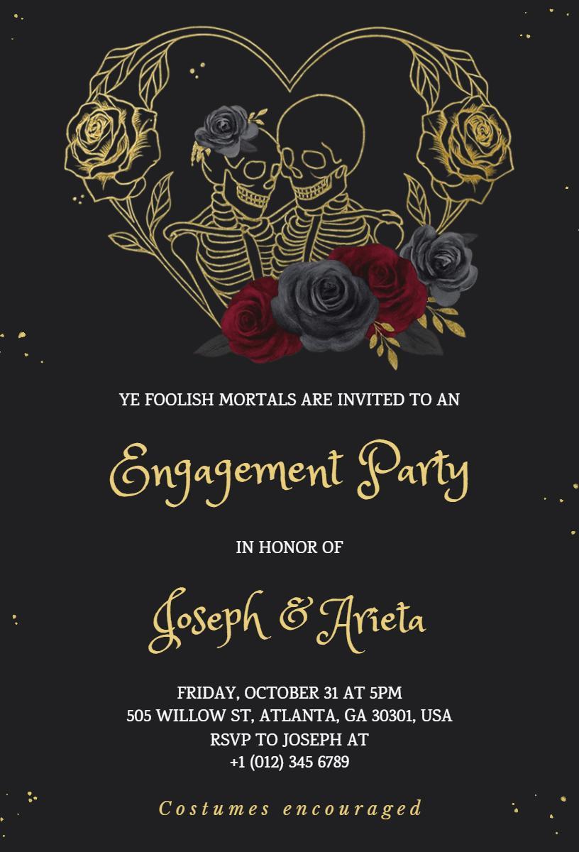 Spooky Skeleton Engagement Celebration Halloween Invitation Template