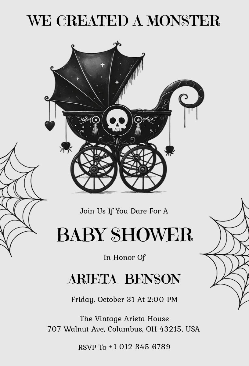 Spooky Skeleton Halloween Baby Shower Celebration Invitation Template