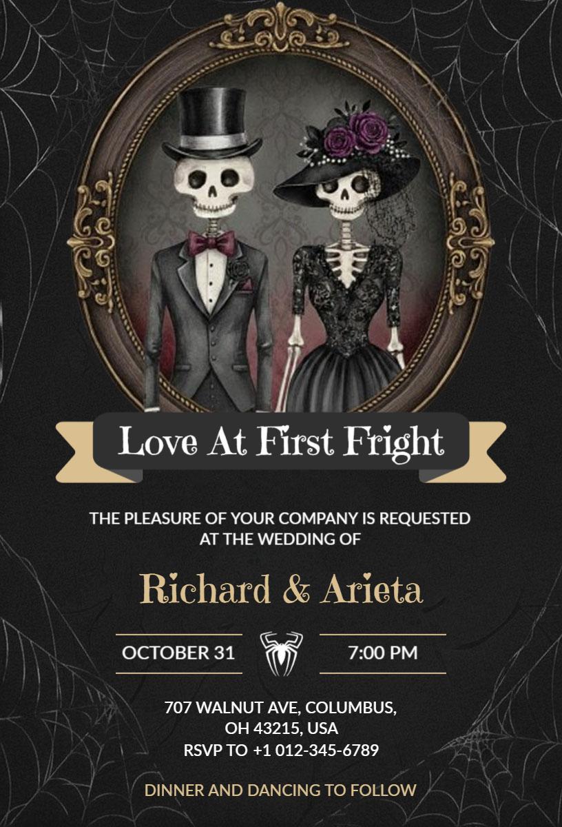 Spooky Skeleton Halloween Wedding Celebration Invitation Template