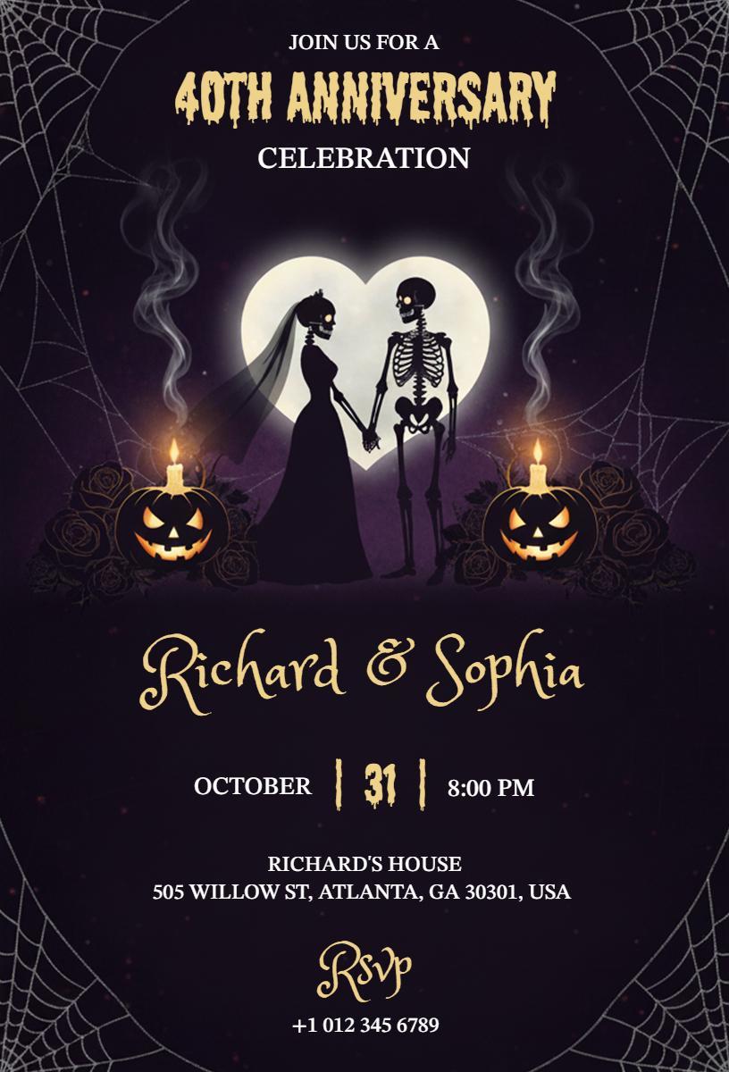 Spooky Skeleton Love 40th Anniversary Halloween Invitation Template
