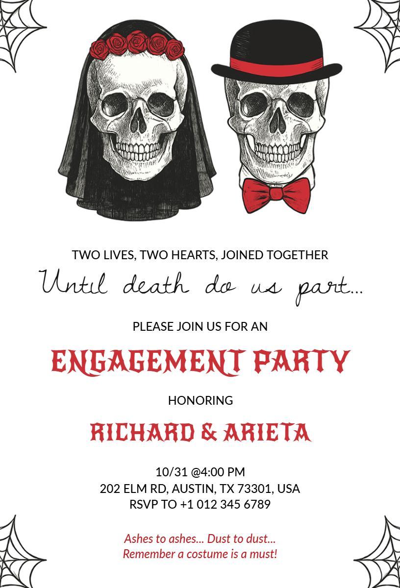 Spooky Skull-Themed Halloween Engagement Party Invitation Template