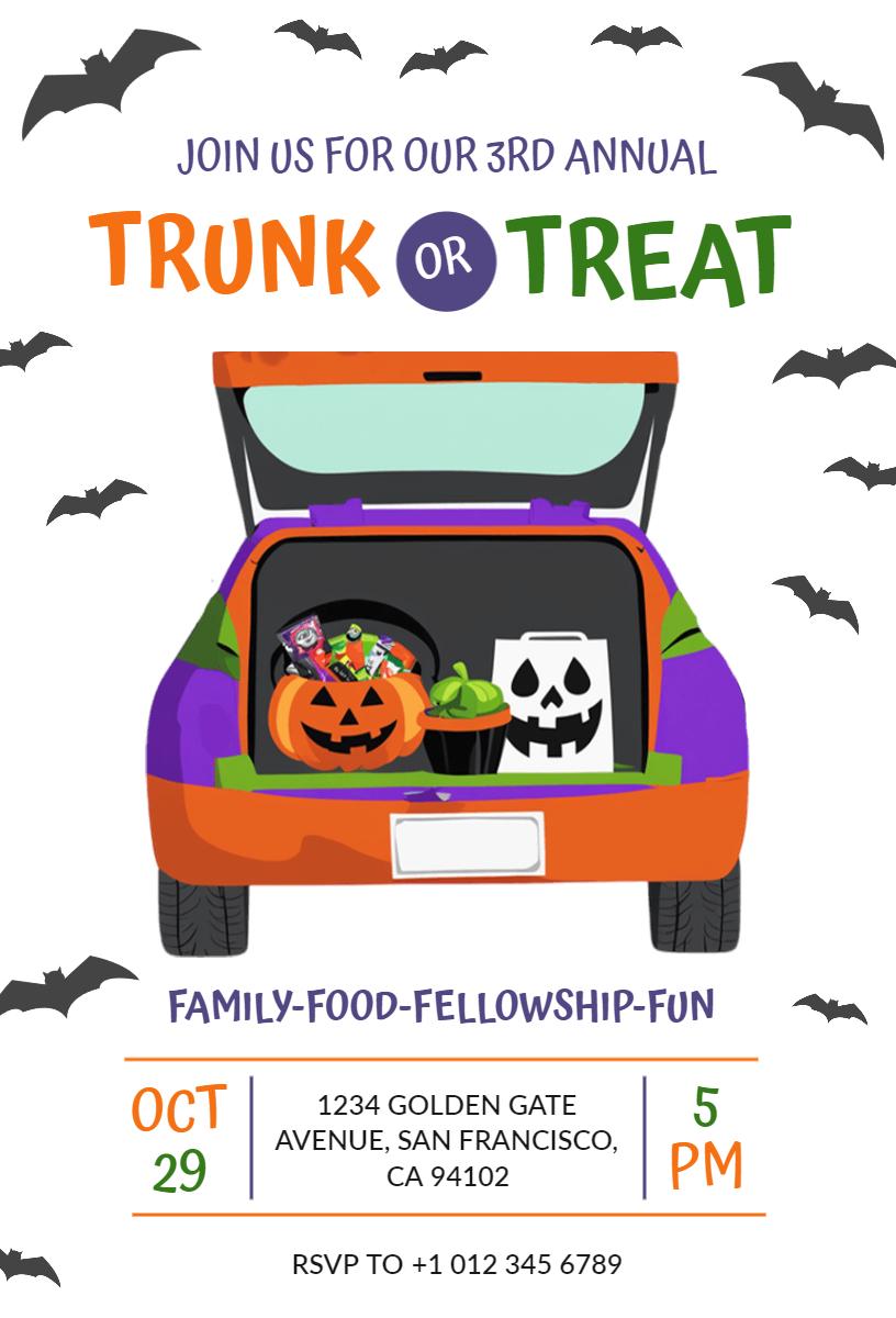 Spooky Trunk or Treat Community Celebration Halloween Invitation Template