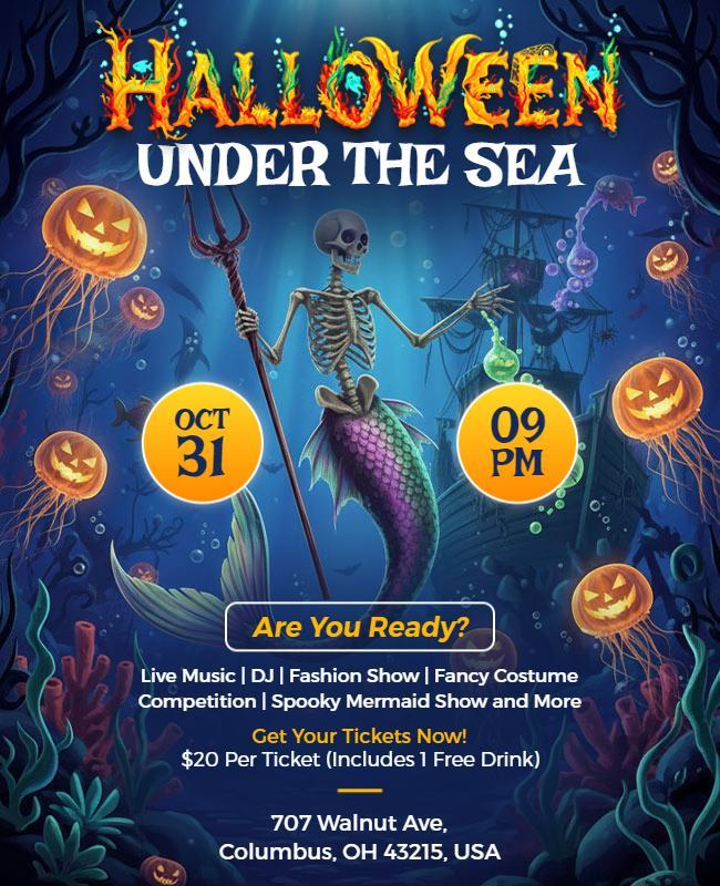 Spooky Under the Sea Halloween Party Flyer Template