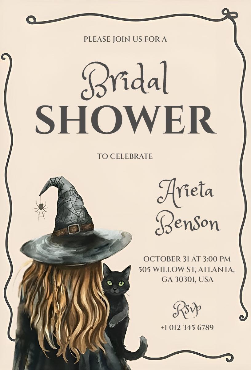 Spooky Witch Themed Bridal Shower Halloween Invitation Template