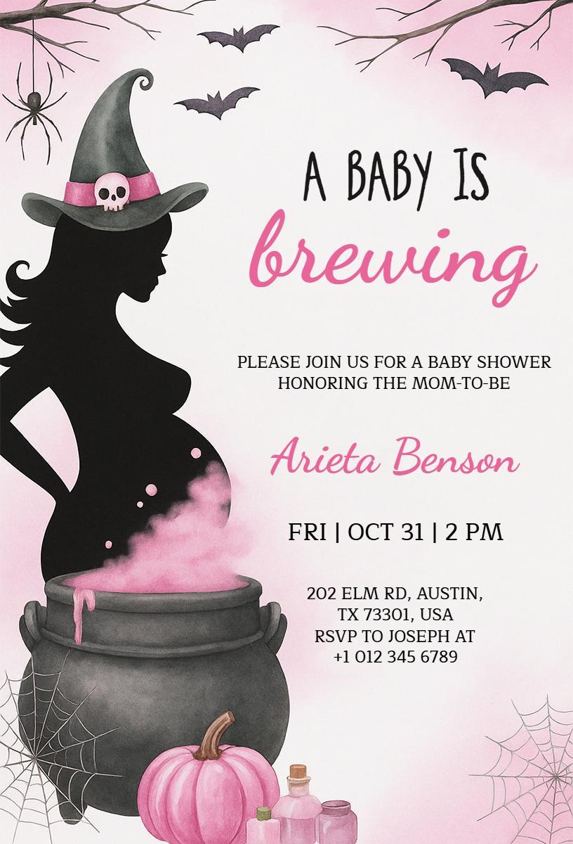 Spooky Witch Themed Halloween Baby Shower Invitation Template